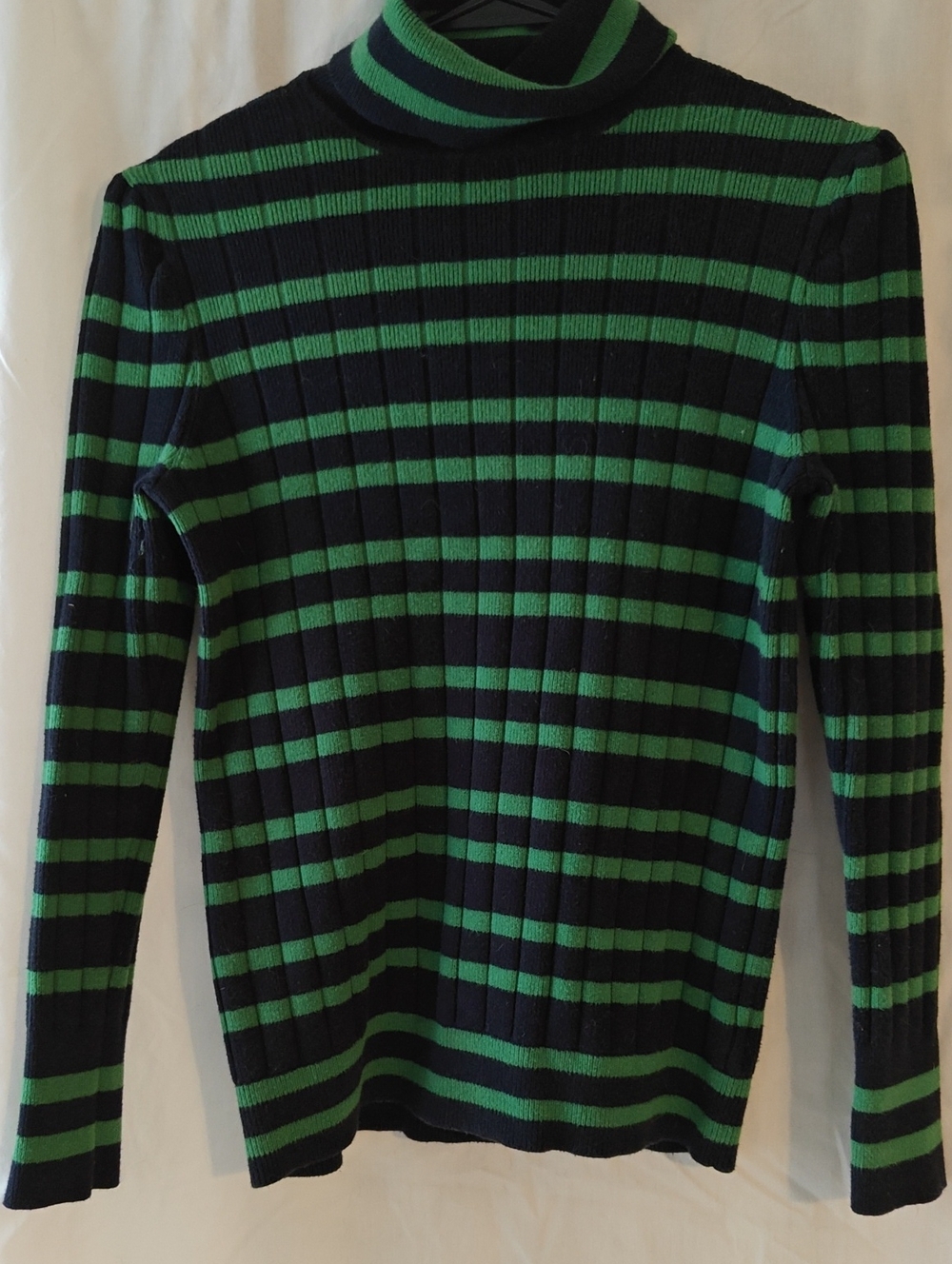 Talbots Black & Green Striped Turtleneck Sweater, Petite Small